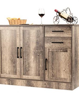 Giantex Buffet Server Sideboard Storage Cabinet Console Table Tableware Organizer Kitchen Dining Room Furniture Entryway Cupboard With 2 Door Cabinet And 2 Drawers Natural 0 300x360