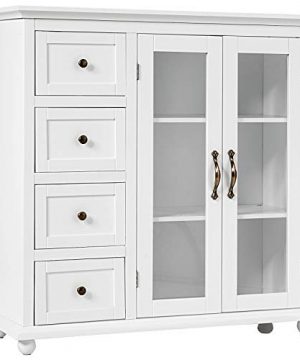 Giantex Buffet Sideboard Wood Storage Cabinet Console Table With 4 Drawers 2 Door Credenza Living Room Dining Room Furniture Buffet Server Kitchen Pantry Cupboard White 0 300x360