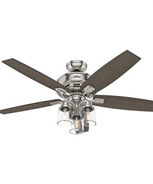 HUNTER 54190 Bennett Indoor Ceiling Fan With LED Light And Remote Control 52 Brushed Nickel 0 300x360