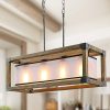 KSANA Farmhouse Chandelier Dining Room Lighting Fixtures Hanging In Rustic Rectangle Wood And Metal Finish Linear Pendant Lamps With PC Shade For Kitchen Island Entryway 0 100x100
