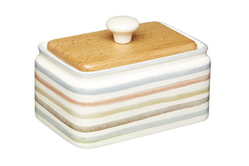 Kitchen Craft Classic Collection Striped Ceramic Butter Dish With Lid Cream 15 X 11 X 95 Cm Multi Colour 0