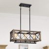LALUZ Modern Farmhouse Chandelier 3 Light Dining Room Light In Rustic Wood And Black Metal Finish 24 Rectangular Chandelier For Kitchen Island 0 100x100