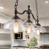 LOG BARN Dining Room Light Fixture Hanging Farmhouse Chandelier In Rustic Black Metal With Clear Glass Shades Adjustable Chains Pendant For Kitchen Island 0 100x100