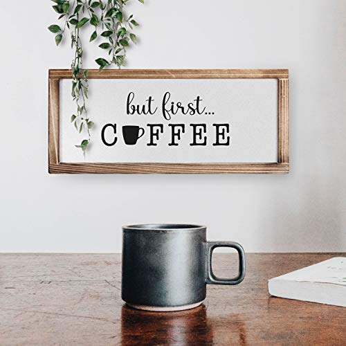 MAINEVENT But First Coffee Sign Funny Kitchen Sign Farmhouse Kitchen Decor Kitchen Wall Decor Rustic Home Decor Country Kitchen Decor With Solid Wood Frame 8x17 Inch 0 3