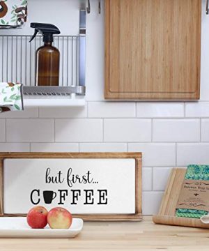 MAINEVENT But First Coffee Sign Funny Kitchen Sign Farmhouse Kitchen Decor Kitchen Wall Decor Rustic Home Decor Country Kitchen Decor With Solid Wood Frame 8x17 Inch 0 4 300x360