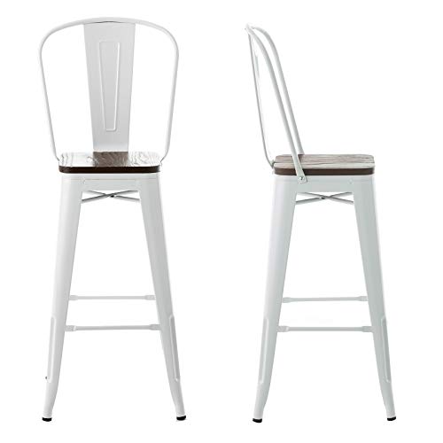 Mecor Metal Bar Stools Set Of 4 W Removable Backrest 30 Dining Counter Height Chairs With Wood Seat White 0 0