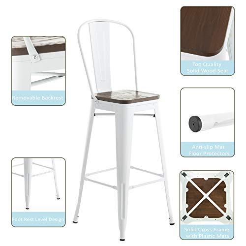 Mecor Metal Bar Stools Set Of 4 W Removable Backrest 30 Dining Counter Height Chairs With Wood Seat White 0 2