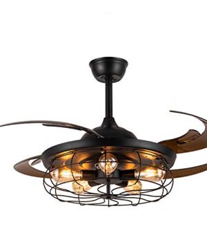 Moooni 48 Reversible Industrial Ceiling Fan With Lights And Remote Vintage Caged Chandelier Fan Light Kit Black Fandelier For Bedroom Dining Room Farmhouse 0 300x360