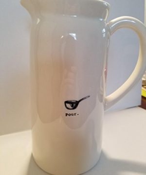 Rae Dunn POUR Pitcher With Picture Of A Pot And The Word Pour In Black Lettering 0 300x360