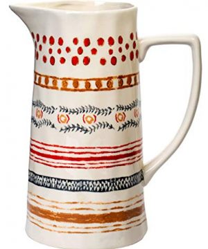 Red Co Farmhouse Spouted Handled Casual Country 64 Ounce Glossy Ceramic Stoneware Pitcher Multi Stripe 64oz 0 300x360