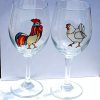 Rooster Hen Hand Painted Stemmed Wine Glasses Set 2 Chicken Home Decor 0 100x100