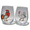 Rooster Hen Stemless Wine Glasses Set 2 Hand Painted Fall Home Decor 0 100x100
