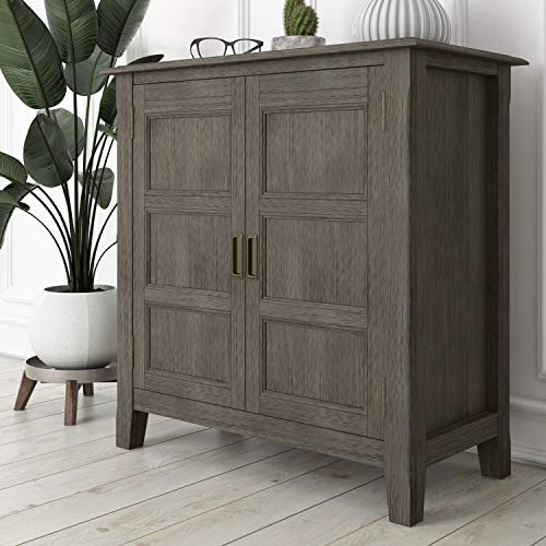 SIMPLIHOME Burlington SOLID WOOD 30 Inch Wide Traditional Low Storage Cabinet In Farmhouse Grey With 2 Doors 2 Adjustable Shelves 0 0