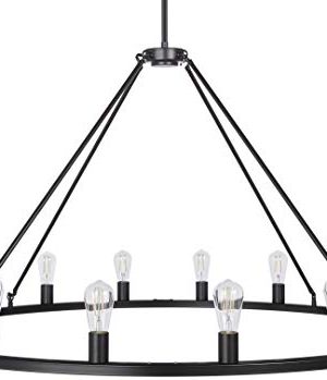 Sonoro Large 48 Inch 16 Light Round Dining Room Industrial Chandelier Black Rustic Kitchen Island Light Fixtures With LED Bulbs LL CH5 48 5BLK 0 300x349