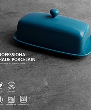 Sweese 307107 Porcelain Butter Dish With Lid Perfect For East West Coast Butter Steel Blue 0 0 300x360