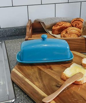 Sweese 307107 Porcelain Butter Dish With Lid Perfect For East West Coast Butter Steel Blue 0 2 300x360