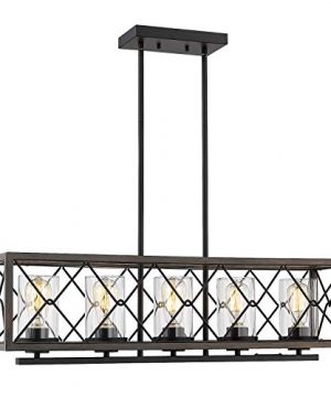 Zeyu 5 Light Kitchen Island Lighting Farmhouse Pendant Lighting With Clear Glass Wood And Black Finish 011 5 WFBK 0 300x360