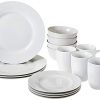 Amazon Basics 16 Piece Kitchen Dinnerware Set Plates Bowls Mugs Service For 4 White 0 100x100
