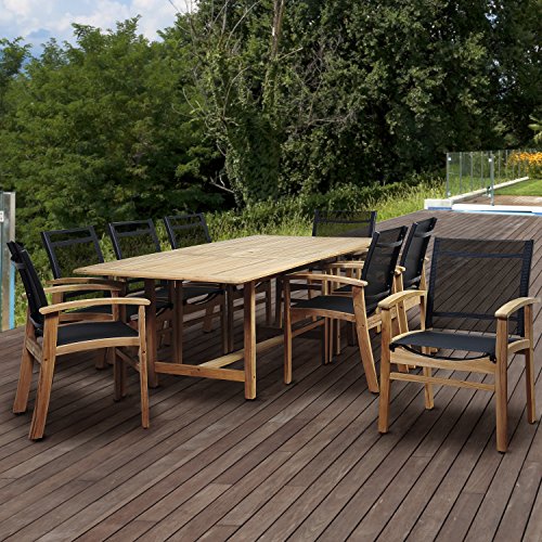 Amazonia Georgetown 9 Piece Teak Extendable Rectangular Dining Set With Black Sling Chairs 0 0