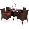 Best Choice Products 5 Piece Indoor Outdoor Wicker Dining Set Furniture For Patio Backyard WSquare Glass Tabletop Umbrella Cutout 4 Chairs Red 0 100x100
