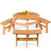 Best Choice Products 6 Person Circular Outdoor Wooden Picnic Table For Patio Backyard Garden DIY W 3 Built In Benches Umbrella Hole Natural 0 100x100