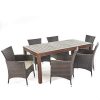 Christopher Knight Home Christine Outdoor Dining Set With Wood Table And Wicker Dining Chairs With Water Resistant Cushions 7 Pcs Set Dark Brown Multibrown Beige 0 100x100