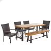 Christopher Knight Home Salla Outdoor Acacia Wood Dining Set With Wicker Stacking Chairs 6 Pcs Set Teak Finish Rustic Metal Multibrown 0 100x100