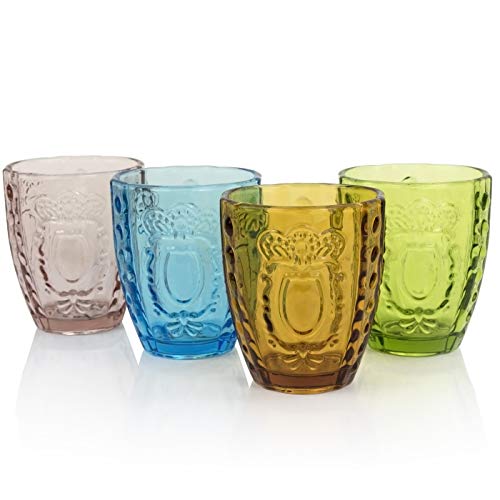 La Jolie Muse Drinking Glasses 4pcs, Colored Premium Heavy Glasseare, 13oz Multicolor Glass Tumbler