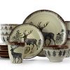 Elama Round Stoneware Cabin Dinnerware Dish Set 16 Piece Elk Design With Warm Taupe And Brown Accents 0 100x100