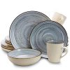 Elama Round Stoneware Luxurious Mellow Dinnerware Dish Set 16 Piece Speckle Powder Blue And White 0 100x100
