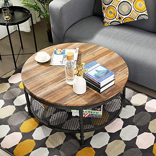 GreenForest Coffee Table Round 358 Industrial 2 Tier Sofa Table With Storage Open Shelf And Metal Legs For Living Room Dark Oak 0 0