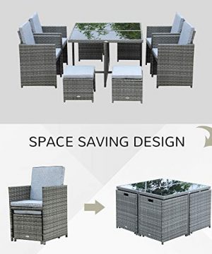 Outsunny 9 Piece Outdoor PE Rattan Wicker Dining Set Space Saving Chairs Glass Table Set With Cushioned Seating And Back Mixed Grey 0 1 300x360