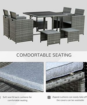 Outsunny 9 Piece Outdoor PE Rattan Wicker Dining Set Space Saving Chairs Glass Table Set With Cushioned Seating And Back Mixed Grey 0 2 300x360