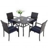 PHI VILLA 5 Piece Patio Dining Sets 37 Square Outdoor Metal Table With 157 Umbrella Hole 4 Rattan Wicker Chair For Deck Yard Porch 0 100x100