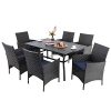 PHI VILLA 7 Piece Patio Dining Sets Outdoor Slatted Metal Table With 157 Umbrella Hole 6 Rattan Wicker Chair For Deck Yard Porch 0 100x100