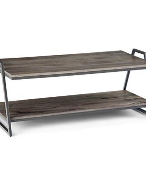 SIMPLIHOME Braxton SOLID MANGO WOOD And Metal 46 Inch Wide Rectangle Industrial Contemporary Coffee Table In Carbon Stain With Storage 1 Shelf For The Living Room Family Room 0 300x360