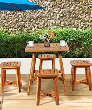 Tangkula 5 Piece Wood Patio Dining Set Outdoor Dining Furniture WSquare Table 4 Stools Garden Conversation Dinging Set For Porch Backyard Balcony Poolside Reddish Brown 0 0 300x360