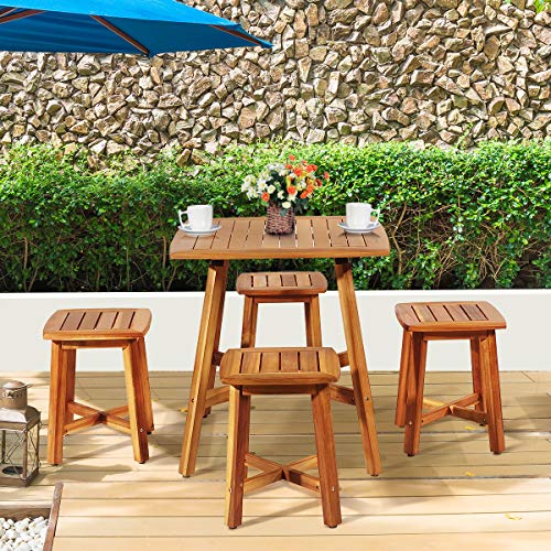 Tangkula 5 Piece Wood Patio Dining Set Outdoor Dining Furniture WSquare Table 4 Stools Garden Conversation Dinging Set For Porch Backyard Balcony Poolside Reddish Brown 0 0