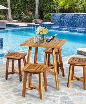 Tangkula 5 Piece Wood Patio Dining Set Outdoor Dining Furniture WSquare Table 4 Stools Garden Conversation Dinging Set For Porch Backyard Balcony Poolside Reddish Brown 0 1 300x360