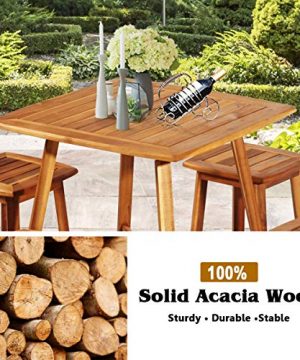 Tangkula 5 Piece Wood Patio Dining Set Outdoor Dining Furniture WSquare Table 4 Stools Garden Conversation Dinging Set For Porch Backyard Balcony Poolside Reddish Brown 0 4 300x360