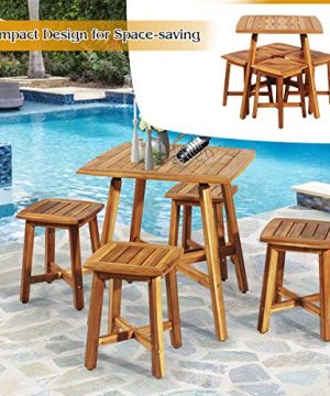 Tangkula 5 Piece Wood Patio Dining Set Outdoor Dining Furniture WSquare Table 4 Stools Garden Conversation Dinging Set For Porch Backyard Balcony Poolside Reddish Brown 0 5 300x360