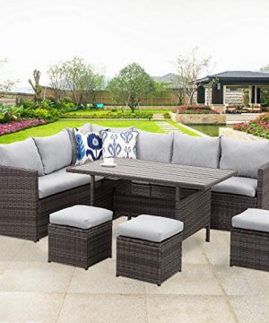 Wisteria Lane Patio Furniture Set7 Piece Outdoor Dining Sectional Sofa Couch With Dining Table And Chair All Weather Deck Wicker Conversation Set With Cushion Grey 0 0 300x360