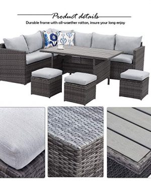 Wisteria Lane Patio Furniture Set7 Piece Outdoor Dining Sectional Sofa Couch With Dining Table And Chair All Weather Deck Wicker Conversation Set With Cushion Grey 0 1 300x360