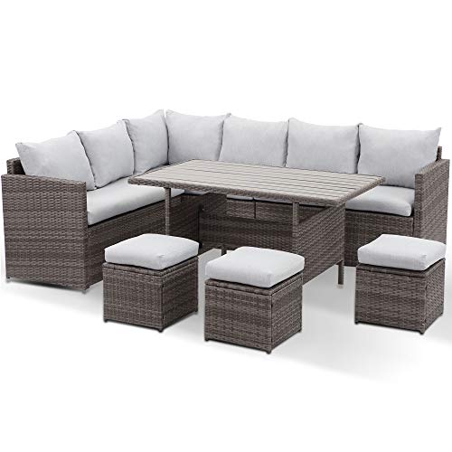 Wisteria Lane Patio Furniture Set7 Piece Outdoor Dining Sectional Sofa Couch With Dining Table And Chair All Weather Deck Wicker Conversation Set With Cushion Grey 0