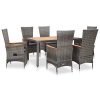VidaXL Outdoor 7 Piece Acacia Wood And Wicker Dining Set Garden Dining Set Acacia Wood Table 6 Armrest Chairs With Cushioned Gray 0 100x100