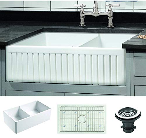 Empire Industries SP33DG Sutton Place Farmhouse Fireclay With Grid And Strainer Kitchen Sink 33 White 0
