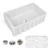 Enbol Farmhouse Sink Apron Front Kitchen Porcelain Dual Mount Single Bowl 33 Inch Kitchen Sink White With Protective Bottom Grid And Strainer PA3320 0 100x100