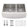 Farmhouse Sink Double Bowl 6040 Mocoloo 33x21 Inch 16 Gauge Stainless Steel Undermount Apron Front Farm Kitchen Sink With 10 Deep Basin Offset Drain 0 100x100