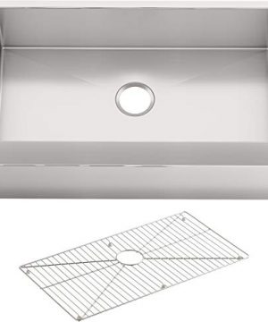 KOHLER K 5415 NA Strive Self Trimming Farmhouse Undermount Large Single Bowl Kitchen Sink With Tall Apron 35 12 X 21 14 Stainless Steel 0 300x360