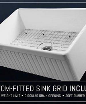 LUXURY 33 Inch Modern Farmhouse Ultra Fine Fireclay Kitchen Sink In White Single Bowl Fluted Front Includes Grid And Drain FSW1007 By Fossil Blu 0 5 300x360
